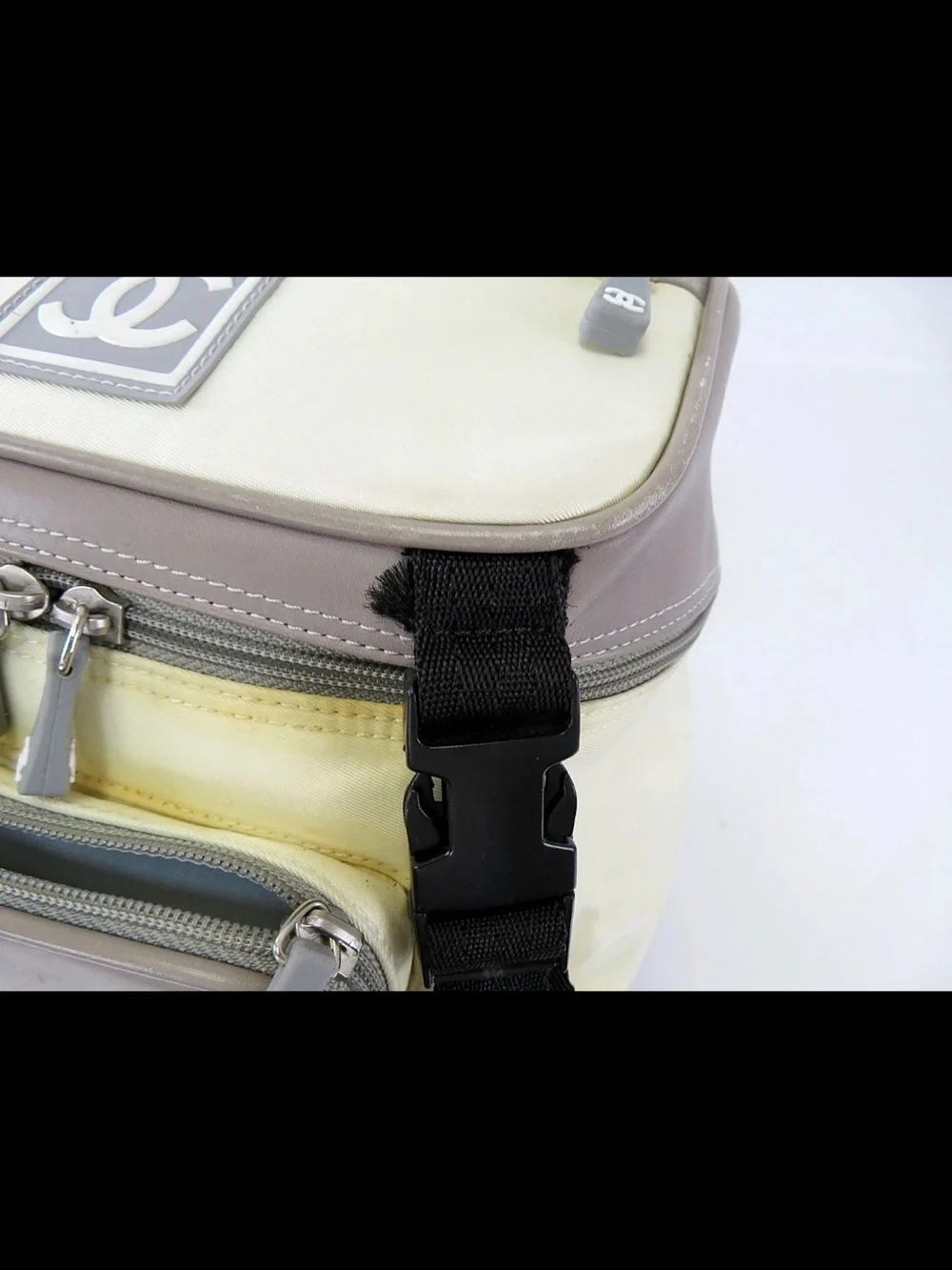 CHANEL Cream, Taupe & Black Nylon Crossbody Backpack